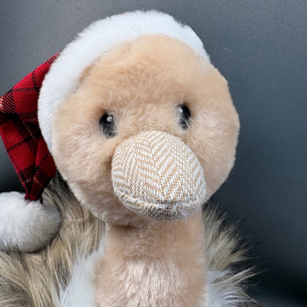 Pier 1 Imports Plush Ostrich Holiday Decor Tan Red Santa Hat Christmas 12" - Picture 7 of 16